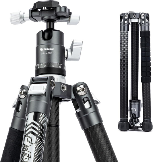 Fotopro 62 Inch Carbon Fiber Tripod for Camera Ultralight Travel Camera Tripod Max Loads Up 22lbs X-Aircross 3 Grey