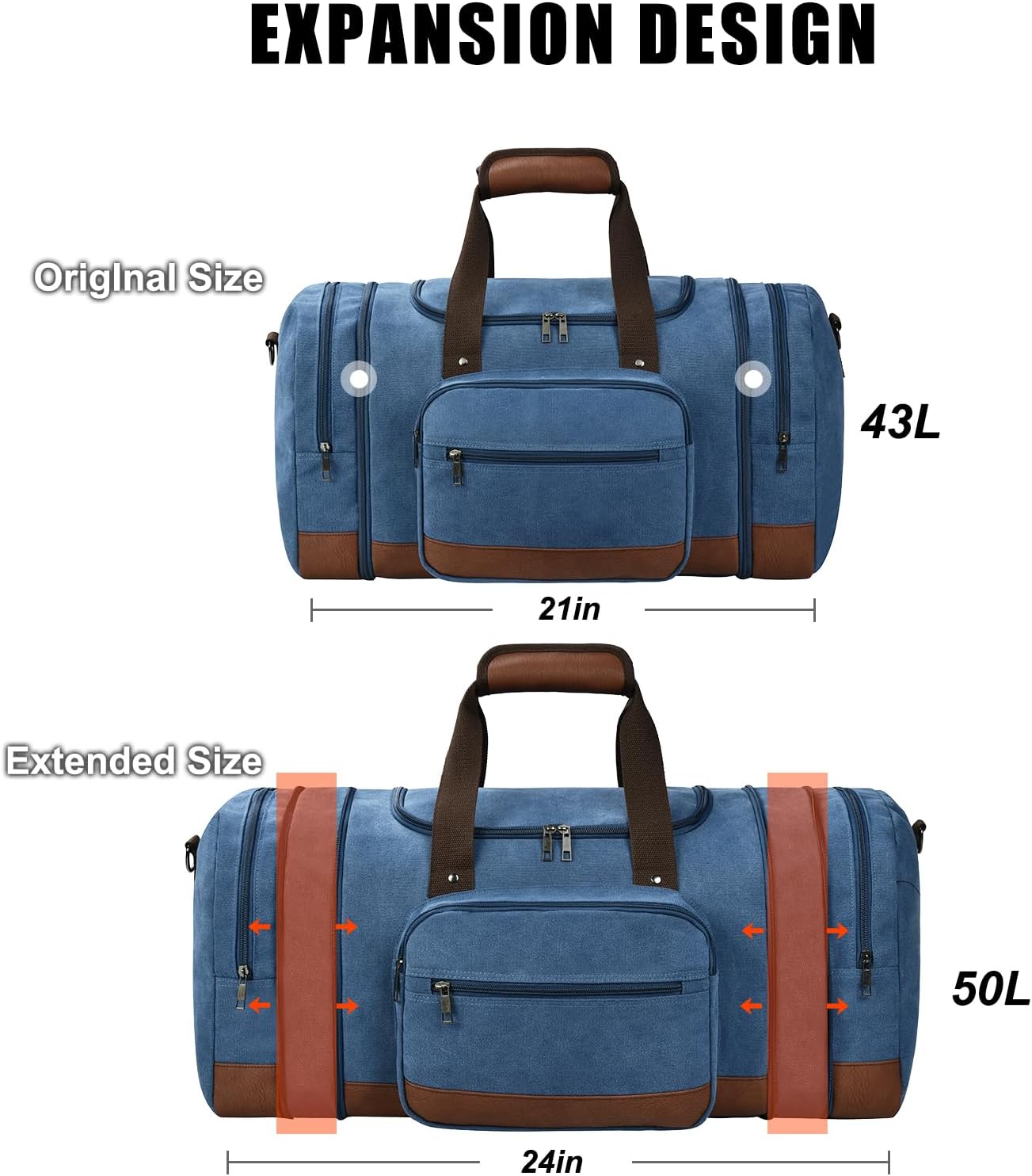 Dimayar Expandable Duffle Bag for Men, 50L Large-Capacity Weekender, Water-Resistant Mens Duffle Bags for Traveling, Lightweight & Durable Overnight Carry-On, Versatile Gym and Travel Bag