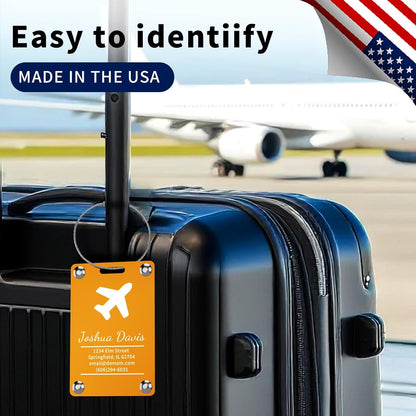 4 Pack Personalized Luggage Tags for Suitcases, Handmade Engraved Stainless Steel Custom Luggage Tags for Cruise Travel with Stainless Loop, Suitcase Identifier Metal Name Baggage Tag