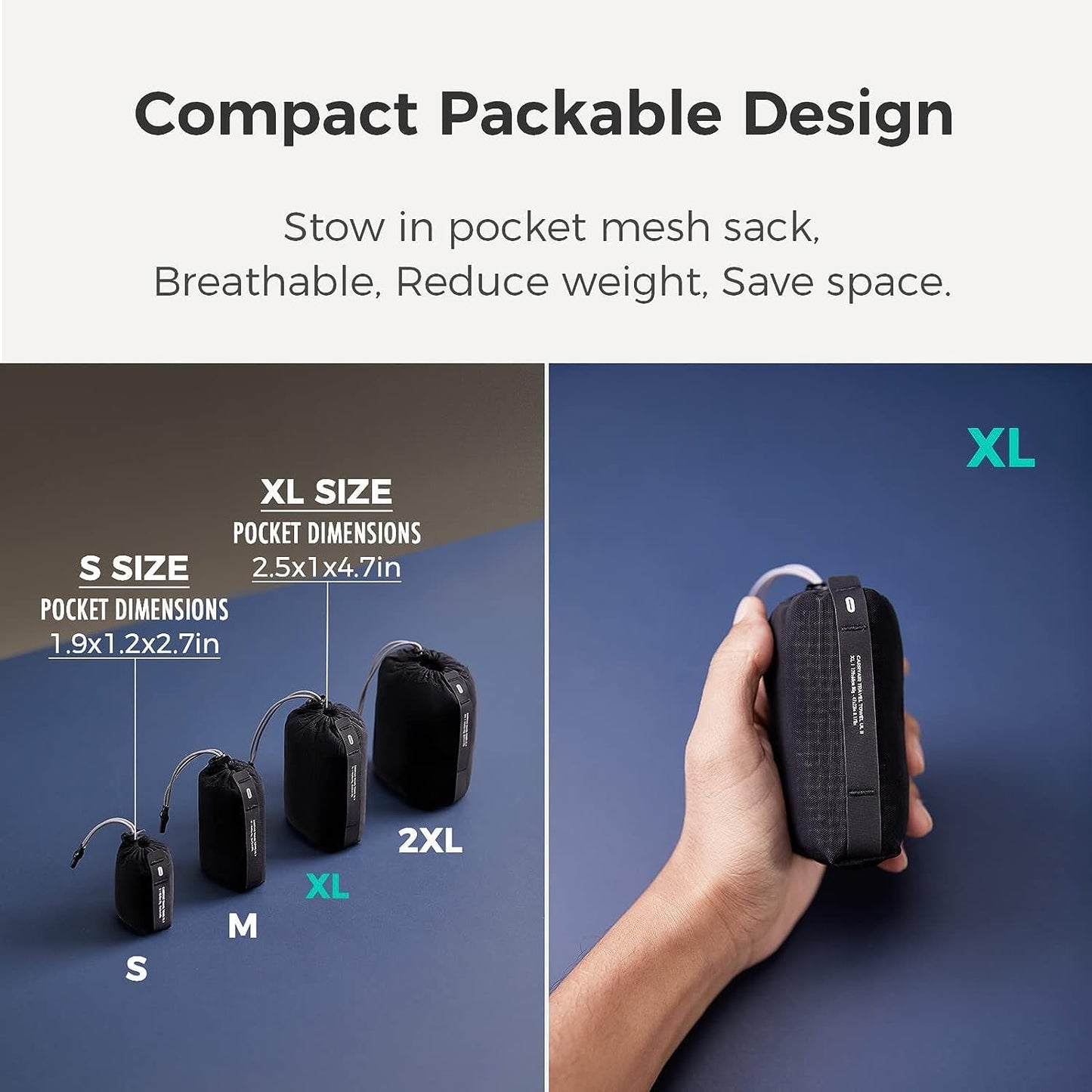 Ultralight Quick Dry Towels in XLarge & Small Sizes with Compact Packable Pocket Microfiber Towel for Backpacking Travel Beach Hiking Swimming Sports & Yoga (Blue 2 Set)