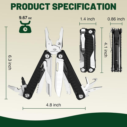 MOSSY OAK Multitool, 17-in-1 EDC Multi Tool with CNC-Machined Steel Pliers, G10 Anti-Slip Handle, Nylon Sheath & Belt Clip – Durable MultiTool for Camping, Hiking, Hunting, Survival, and Everyday Use