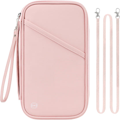 Travel Passport Wallets, Airtag Lightweight Family Passport Holder With RFID Blocking Passport Cover Case Waterproof Bag Document Organizer for Men and Women-pink