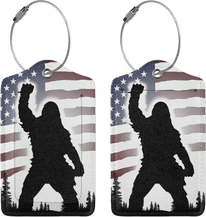 American Flag Leather Luggage Tag with Stainless Steel Ring, Fun Name Id Card Cover Travel Bag Tag Set, Suitable for Travel Bag Luggage Women Men 4 PCS