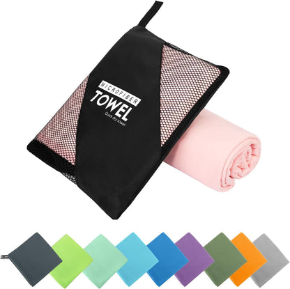 Microfiber Travel Towel, Soft Lightweight Quick Dry Towel, Super Absorbent Compact Travel & Sports & Beach Towels for Camping, Backpack, Gym, Swimming, Yoga, Hiking (L:24"×48" -Light Pink)