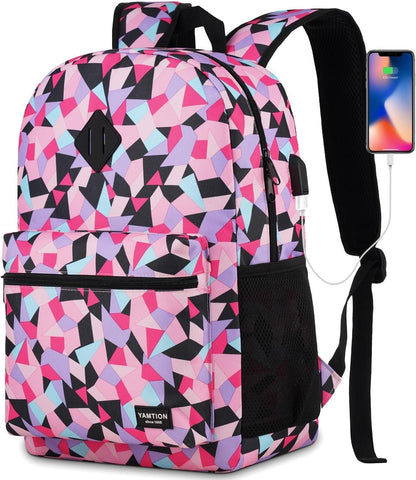 Unisex School Backpack Leaves,Casual Bookbag Adults and Teens Schoolbag with USB Port for High School College Office Work Travel