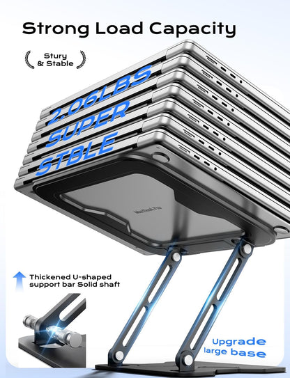 Adjustable Laptop Stand for Desk, Metal Foldable Laptop Riser, Portable Laptop Holder Mount, Ventilated Cooling Notebook Stand for MacBook Air Pro, All 10-16'' Notebooks Laptops, Space Black