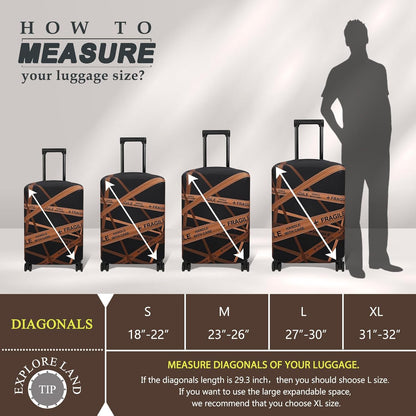 Explore Land Travel Luggage Cover Suitcase Protector Fits 23-26 Inch Case (Gold Fragile, M)