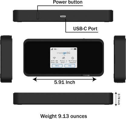 5G Mobile Portable WiFi | Verizon Wireless Jetpack Inseego MiFi M2100 | Free VPN Mobile Hotspot for Travel | Unlocked Globally | Speed Up to 2,7 Gbps | Use 8 hrs | EVDO-LINK Bundle - Verizon Sim Card