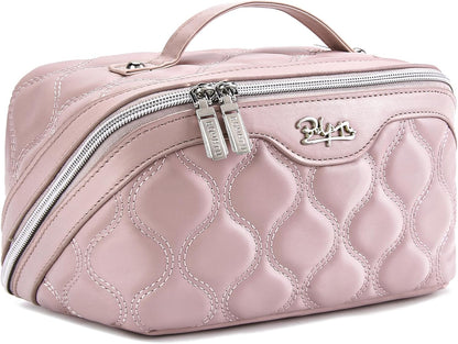 Travel Makeup Bags for Women Cosmetic Bag: Puffy Make up Bags Set of 3 - Vegan Leather Makeup Organizer - Waterproof Large Toiletry Bag with Compartments - Travel Essentials (Pink)