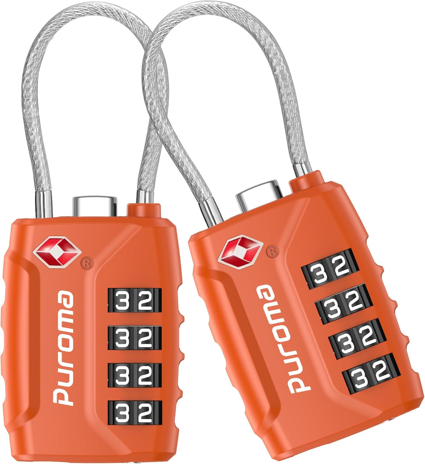 Puroma 2 Pack TSA Approved Luggage Locks, 4 Digit Combination Travel Locks Resettable Code Lock with Zinc Alloy Body for Suitcase, Toolbox, Backpack, Bag, Gym Locker (Orange)