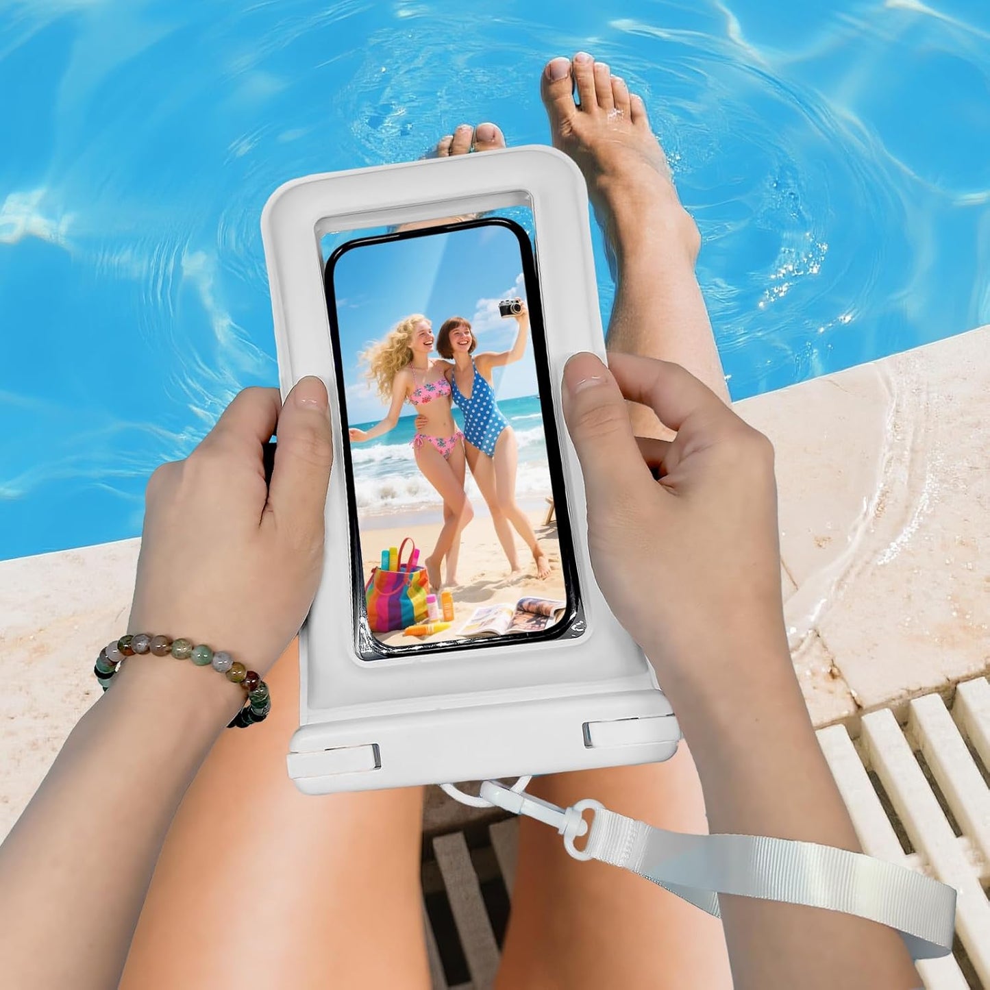 IPX8 Floating Waterproof Phone Pouch 2-Pack,7.2 Inch Waterproof Pouch for iPhone16/15/14 Pro Max Galaxy S24/S23 Adjustable Lanyard + Wrist Strap Beach Swimming Travel Essentials Black White