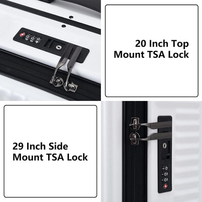 2 pieces 20/29 Aluminum Frame Carry On and Checked Luggage Set with Side Opening, Lightweight Hardshell ABS+PC Trunk Suitcase with TSA Lock, 360° Universal Wheels & Adjustable Handle, White