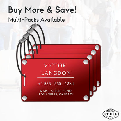 Personalized Luggage Tags for Suitcases -Aluminum Custom Luggage Tags for Backpacks & Bags, Sturdy, Waterproof & Heavy Duty (Red/Card-Sized)
