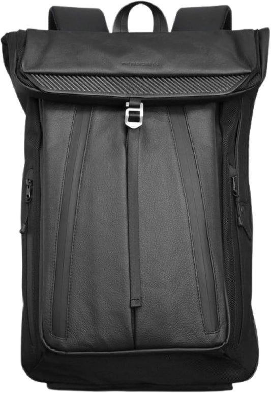 The Frenchie Co. - Work/Travel Speed Backpack - Expandable 23-30 L Laptop Pack - Anti-theft magnetic closure - Ballistic nylon body with full-grain Italian leather trim