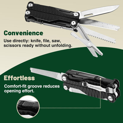 MOSSY OAK Multitool, 17-in-1 EDC Multi Tool with CNC-Machined Steel Pliers, G10 Anti-Slip Handle, Nylon Sheath & Belt Clip – Durable MultiTool for Camping, Hiking, Hunting, Survival, and Everyday Use