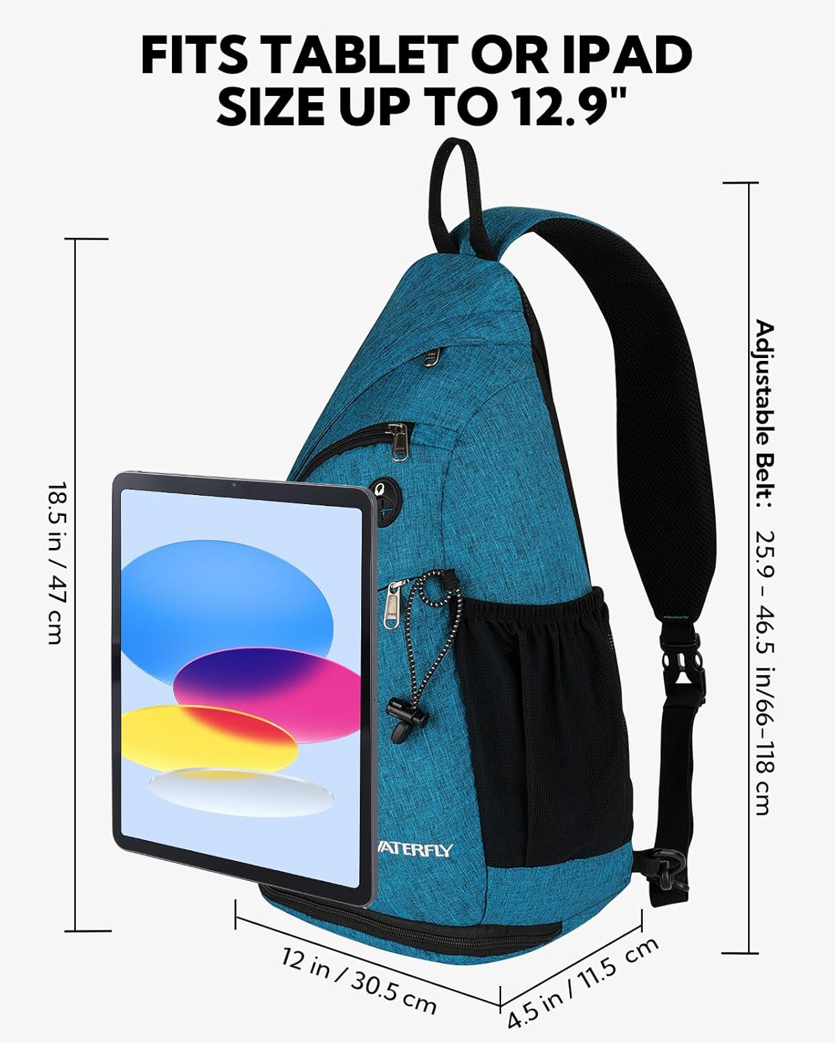 WATERFLY Large Crossbody Sling Bag: Over Shoulder Backpack Daypack Casual Cross Chest Side Pack