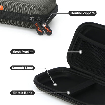 GLCON Dustproof Carrying Case Electronic Accessories Cable Organizer - Portable Small Travel Charger Case Power Bank Phone Pouch - Double Zippers Wallet Hard EVA Storage Carry Bag - Silver Grey