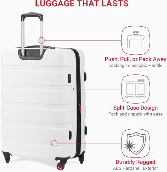 SwissGear 7366 Hardside Expandable Luggage with Spinner Wheels, White, Checked-Large 27-Inch