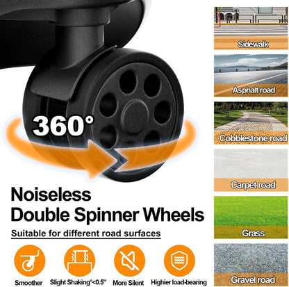 Krute Luggage with Spinner Double Wheels Suitcases with USB Port and Cup Holder TSA Lock PC+ABS Hardside Checked Luggage 28 Inch (Black)