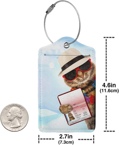 2 Pack Funny Cat Luggage Tags for Suitcases Women Men Kids, Bag Tags for Leather Luggage with Waterproof Suitcase Tags Privacy Cover Name ID Label Steel Loop for Travel Bag Suitcase (Funny Cat)