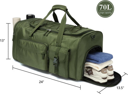 Lyweem Large Duffle Bag Backpack for Travel, 70L Heavy Duty Gym Duffel Bag with Shoes Compartment for Men & Women, Weekender Overnight Sports Backpack for Traveling