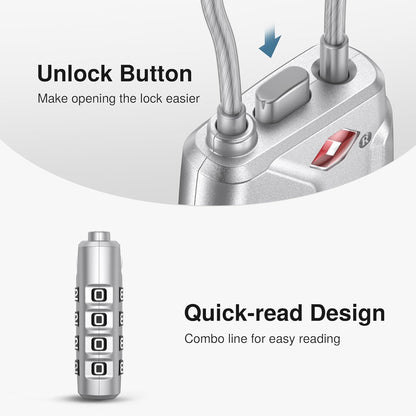 Puroma 2 Pack TSA Approved Luggage Lock, 4 Digit Combination Travel Locks Resettable Code Lock with Zinc Alloy Body for Suitcase, Toolbox, Backpack, Bag, Gym Locker (Silver)