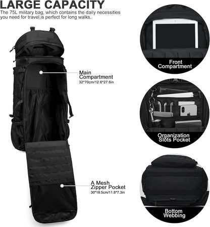 Mardingtop 75L Molle Hiking Internal Frame Backpacks with Rain Cover for Camping,Backpacking,Travelling