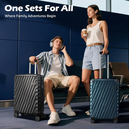 Luggage sets 3 piece with Spinner Wheels, PC Hard Shell Travel Luggage, Carry On suitcase with TSA Lock,YKK Zippers,Charcoal Metallic (Navy, 3 Piece Sets(20/24/28))