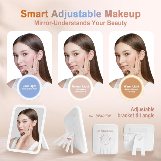 Travel Makeup Bag With 360° rotating LED Mirror,Waterproof cosmetic organizer,Portability Cosmetic case,Makeup organizer,Gift for Women,Girls Gift (Brown)