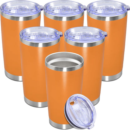 20 oz Tumbler with lid Double Wall Vacuum Insulated Tumblers Stainless Steel Coffee Mug Travel Coffee Tumbler Powder Coated Tumbler Cup Keep Hot&Cold - (Orange 6 Pack)