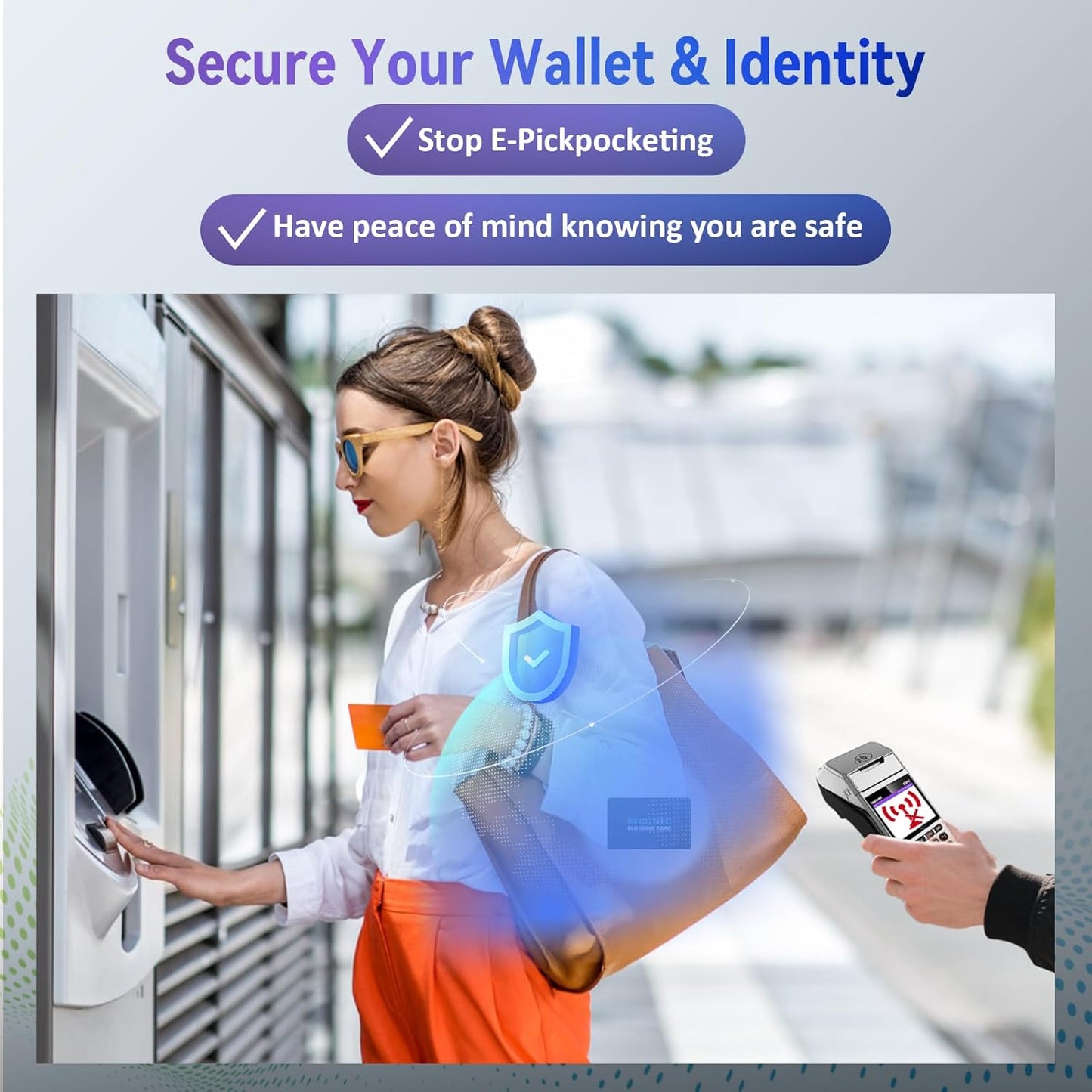 5Pack RFID Blocking Card,Contactless NFC Debit Credit Card Passport Protector blocker,One RFID Card Protects Entire Wallet, without adding bulk Black