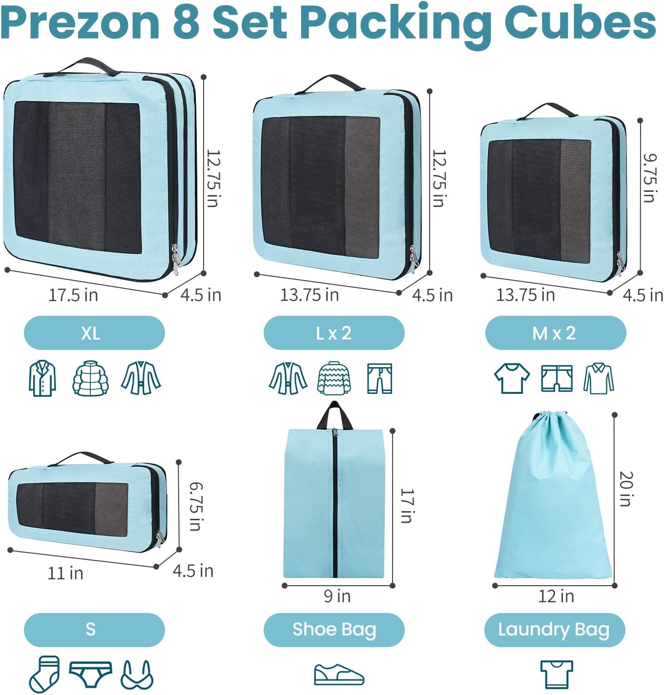 8 Set/6 Set/4 Set Compression Packing Cubes for Travel, Lightweight Vacation Travel Essentials, Travel Accessories for Suitcase Organizer Bags Set, Durable Luggage Organizer