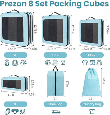 8 Set/6 Set/4 Set Compression Packing Cubes for Travel, Lightweight Vacation Travel Essentials, Travel Accessories for Suitcase Organizer Bags Set, Durable Luggage Organizer
