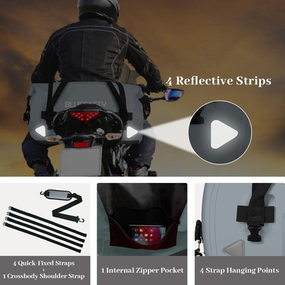 Waterproof Motorcycle Duffel Bag Roll Top Dry Duffel Bag with Quick-fixed Straps for Rafting, Boating, Kayaking, Travel, 50L(Grey)