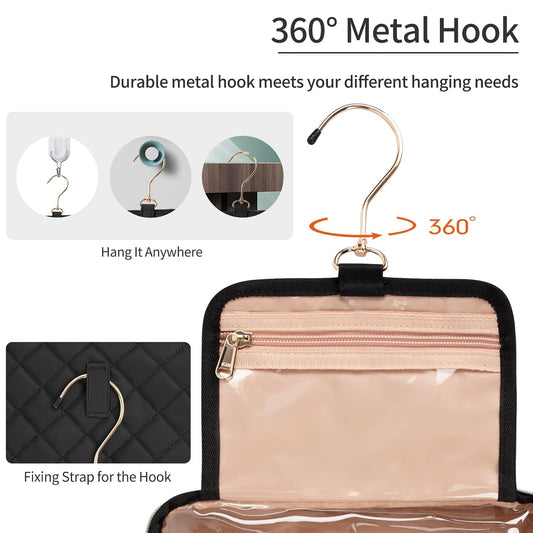 CUBETASTIC Hanging Travel Toiletry Bag, Makeup Bag for Women Girls, 3 Comparment Small Travel Bag Rhombus Quilted Cosmetic Organizer Case Portable Skincare Pouch with Handle