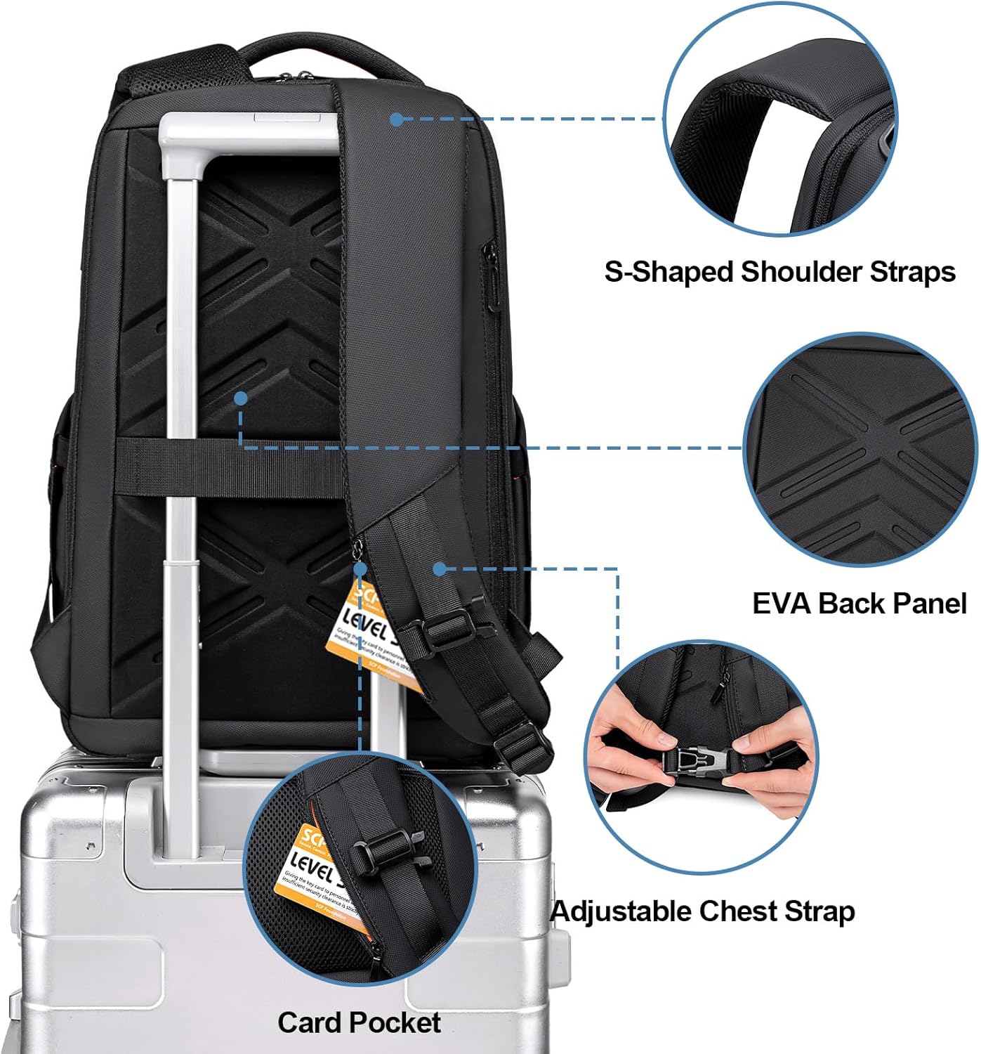 FENRUIEN Expandable Travel Backpack 15.6 Inch, Water Resistant Backpack with USB Charging Port, Black Laptop Bag for Work/Commuter/College