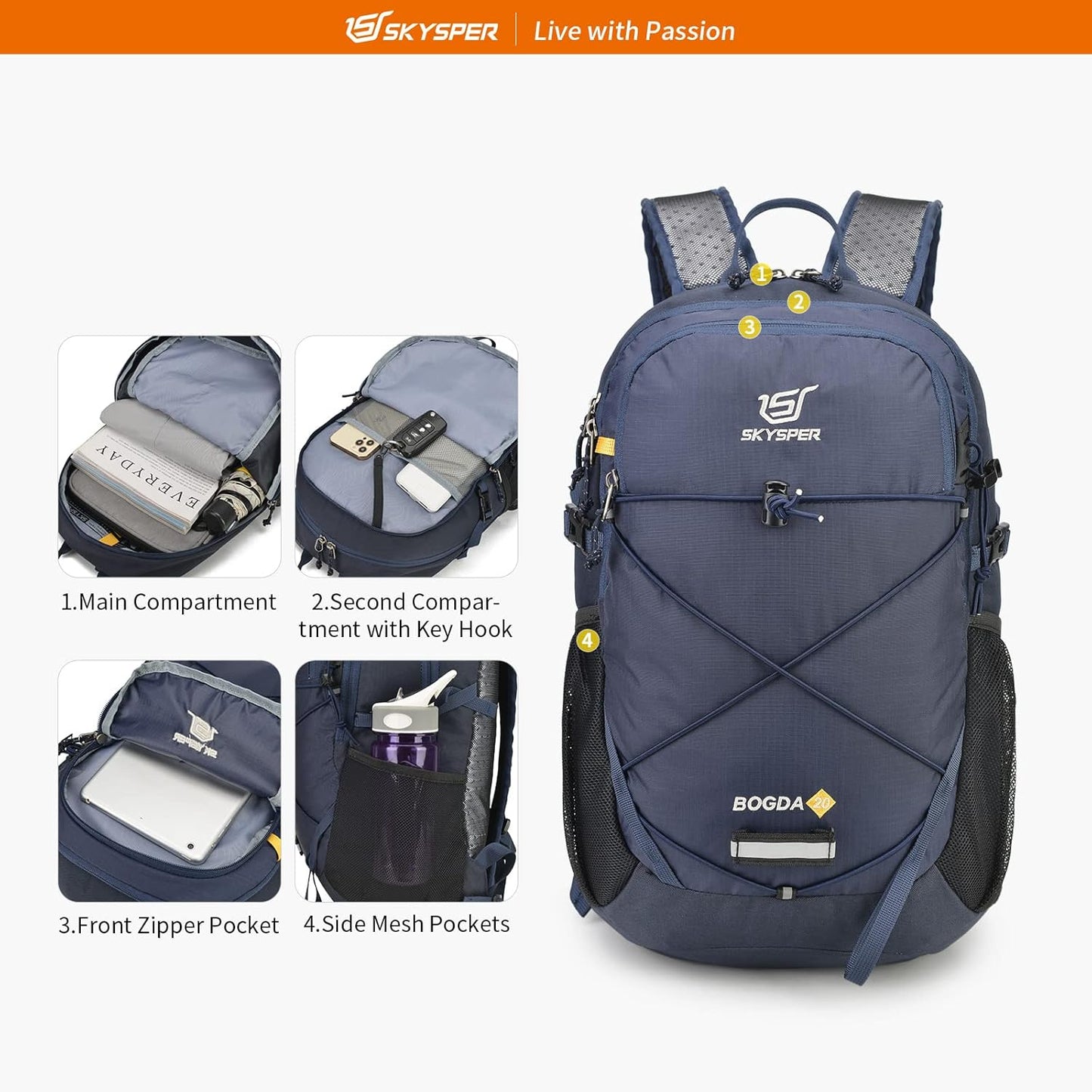 SKYSPER Small Hiking Daypack, 20L Lightweight Travel Backpacks Day Hike Pack with Waist Strap for Women Men