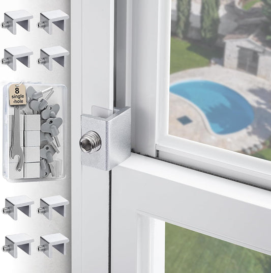 8 Sets Sliding Window Locks for Up and Down Windows,Easy to Install Vertical & Horizontal Window Security Locks,Adjustable Aluminum Window Stopper Lock