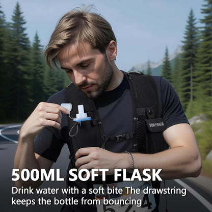 Running Hydration Vest for Women Men,Lightweight Breathable Hydration Pack with 500ml Soft Flask, Adjustable Chest Straps Reflective Backpack for Trail Running Marathon Race Jogging Cycling