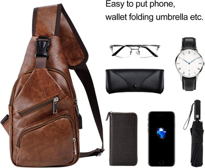 AMJ Crossbody Sling Bag Men Women, Casual Shoulder Backpack, Chest Daypack Satchel for Hiking Travel