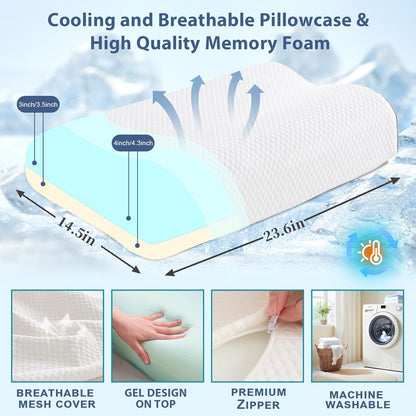 Memory Foam Pillows Cervical Pillow for Neck Pain Relief, Ergonomic Pillow for Shoulder Pain, Orthopedic Contour Pillow for Side Sleepers, Neck Support Pillows for Sleeping with Cooling Pillowcase