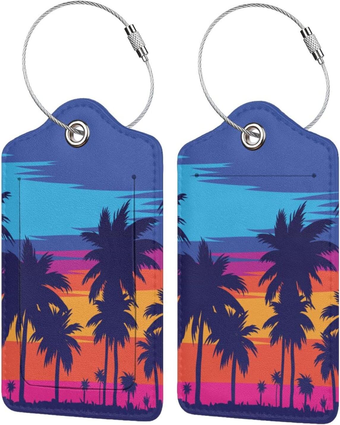 Coconut Trees at Sunset Luggage Tag for Suitcases Baggage, Fancy Airport Cruise Leahter Luggage Tag with Full Back Privacy Cover for Travel Sports Teens Kids