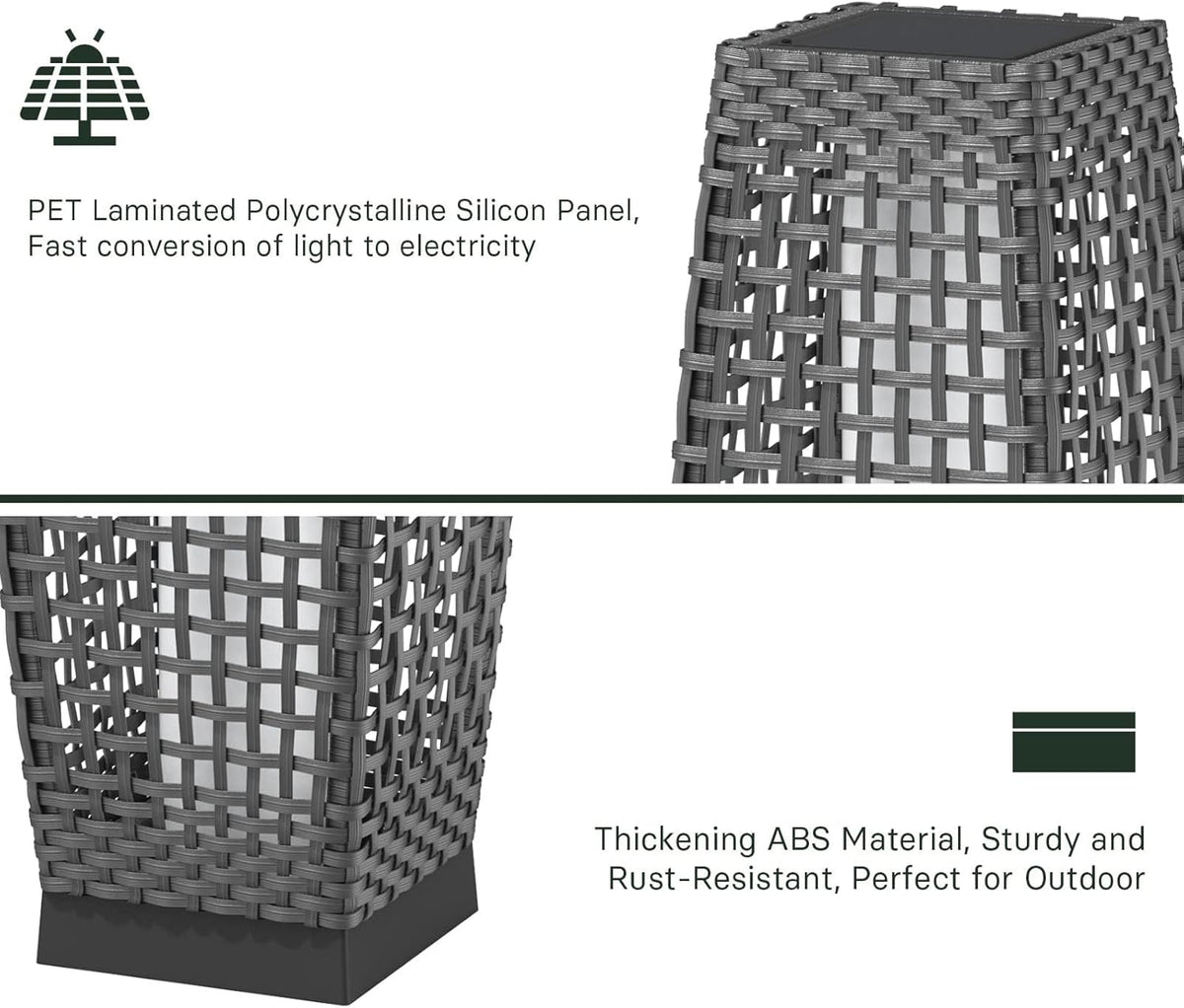 Grand patio Outdoor Floor Lamp Solar Powered Lantern Water-Resistant Wicker Deck Light for Garden or Porch -Large Fuji, Silver Gray