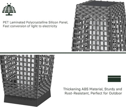 Grand patio Outdoor Floor Lamp Solar Powered Lantern Water-Resistant Wicker Deck Light for Garden or Porch -Large Fuji, Silver Gray