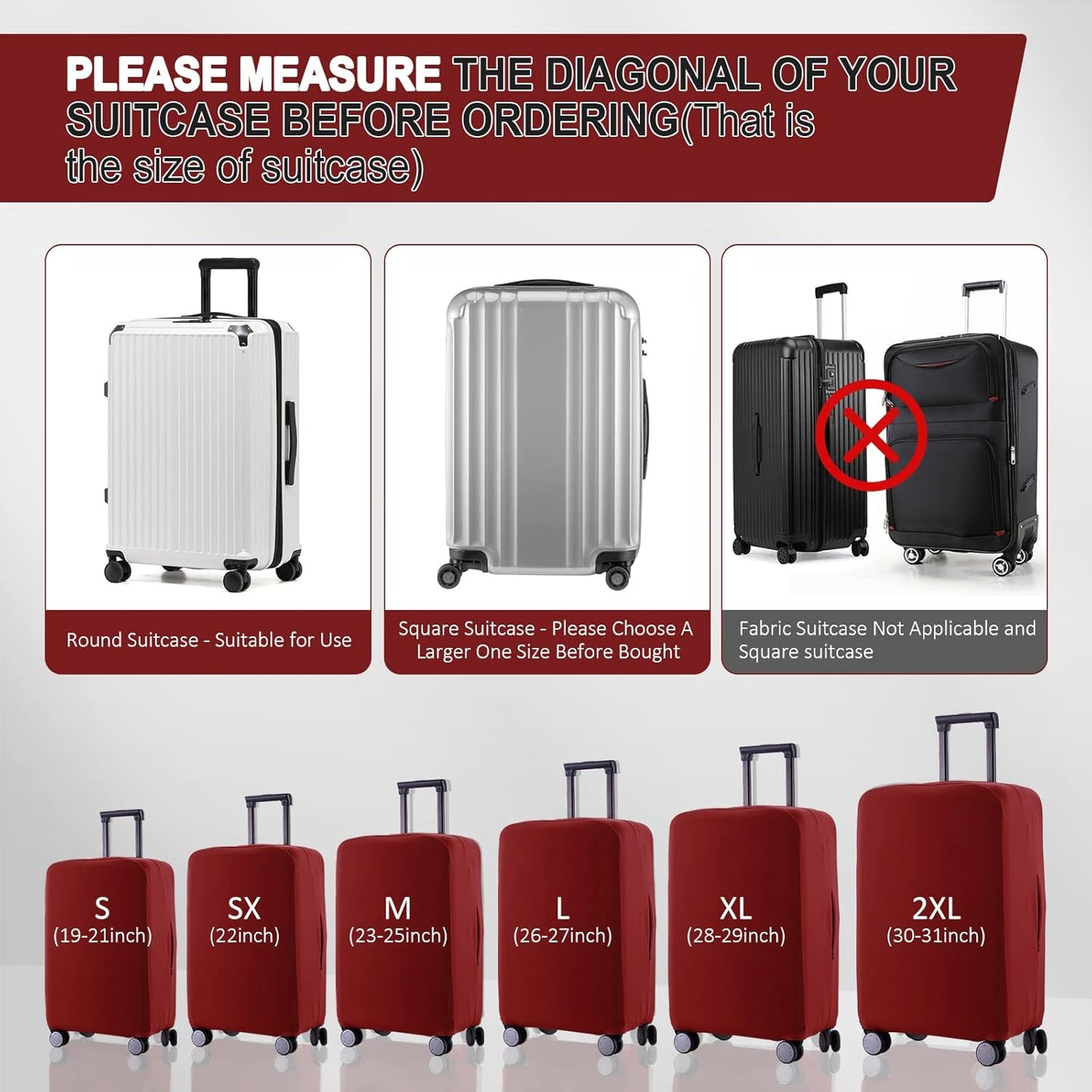 Travel Luggage Cover Suitcase Protector Scratch-Resistant Fit 19-31 Inch Suitcase, Not Included Suitcase (Claret, L(26-27 inch))