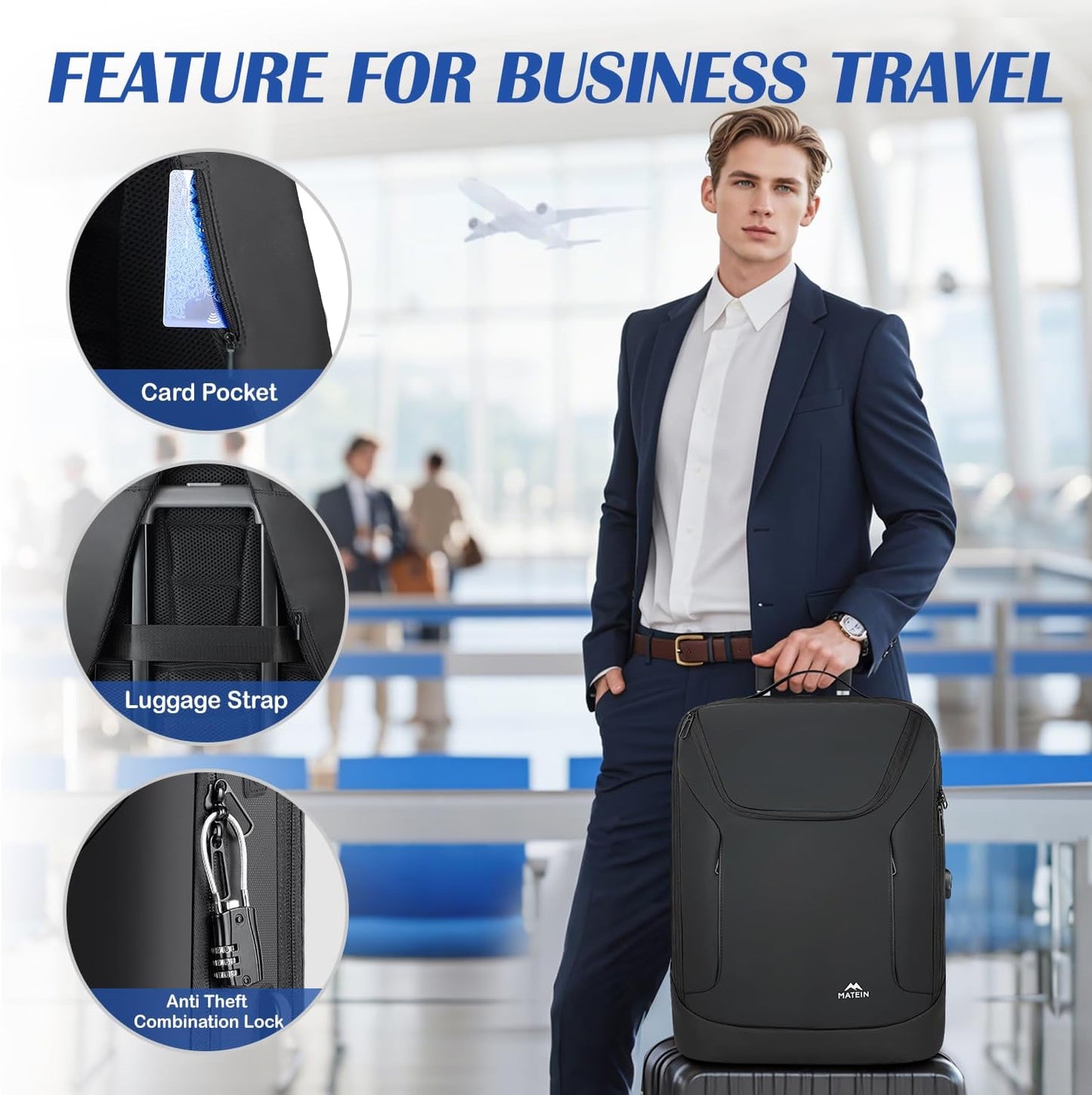 MATEIN Waterproof Laptop Backpack 17 Inch, Anti Theft Business Backpack with Lock & USB Charging Port, Large TSA Tech Backpacks College Computer Back Pack Gifts for Men Women Work Office Travel, Black