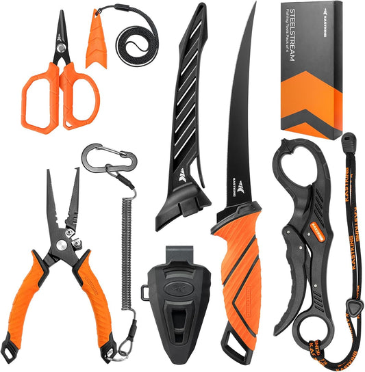 KastKing SteelStream Fishing Tool Set, Fishing Gear - Corrosion Resistant Fishing Pliers, Fillet Knife, Fishing Scissors, Fish Lip Gripper, Multi-Functional Jaw, Fishing Gifts for Men