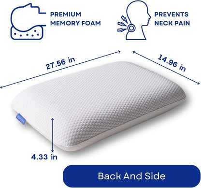 Classic Memory Foam Pillow with Bag – Ergonomic Cervical Neck Pillow for All Sleep Positions – Cervical Alignment Support and Daily Sleeping Comfort