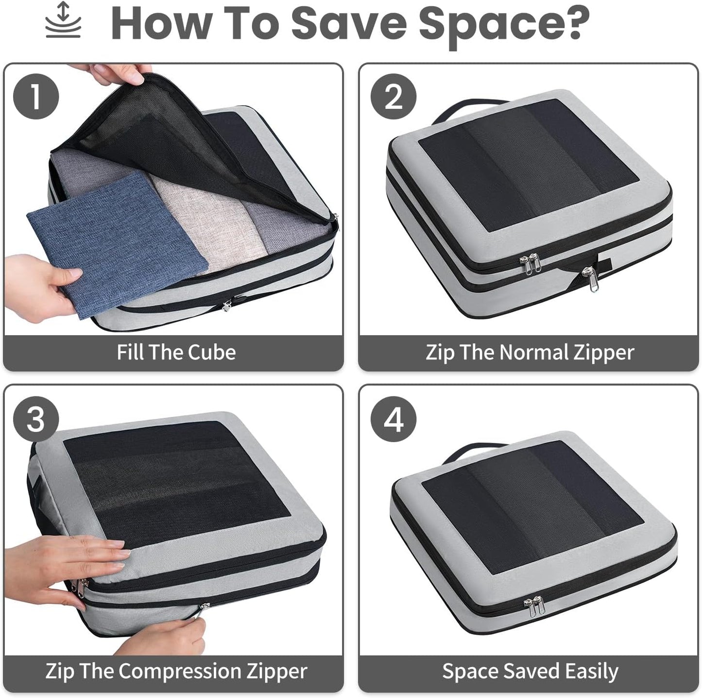 8 Set/6 Set/4 Set Compression Packing Cubes for Travel, Lightweight Vacation Travel Essentials, Travel Accessories for Suitcase Organizer Bags Set, Durable Luggage Organizer