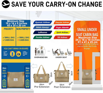 Travel Duffel Bag, Sports Tote Gym Bag, Shoulder Weekender Overnight Bag for Women